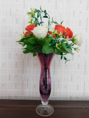 Dekorative geätzte Flatterkunst Glas Stiel Vase Cranberry Farbe