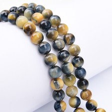 Natural 12mm Black Yellow Color Tiger Eye Stone Round Loose Beads Strands 15.5"