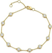 14K Yellow Gold Lab-Grown Diamond Station Bracelet 7" for Women 1/4 Ct, E-F, VS