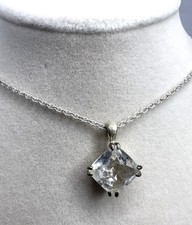 Sterling Silver Clear Crystal Pendant Necklace Sparkling. 5.66g 20"