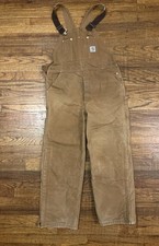 Carhartt Men's Double Knee Bib Overalls BRN 38x31 Made in USA 90 s Distressed