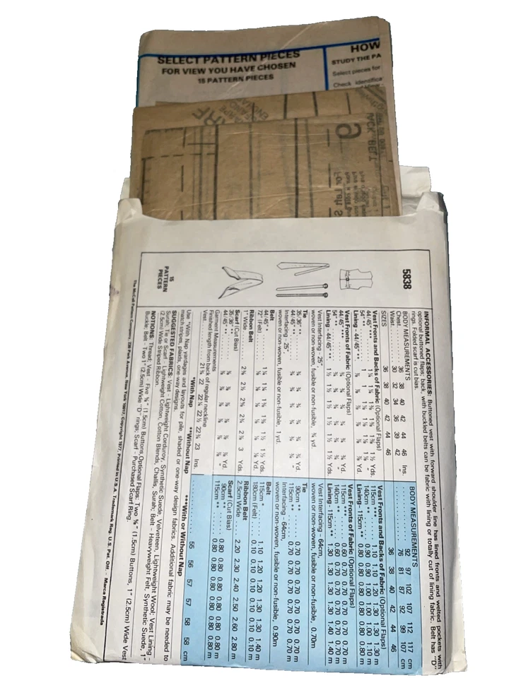 Винтажный McCalls шитье узор 5838-John Weitz мужской жилет галстук ремень необрезанный - Изображение 2 из 2