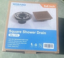WEBANG 6 Inch Square Shower Floor Drain Grate Removable Bronze - New