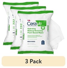 (3 pack) CeraVe Hydrating Makeup Removing Plant-Based Wipes, 25 Count