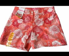 Isaac Mizrahi New York Flat Front Shorts-Orange White Floral--Size 8
