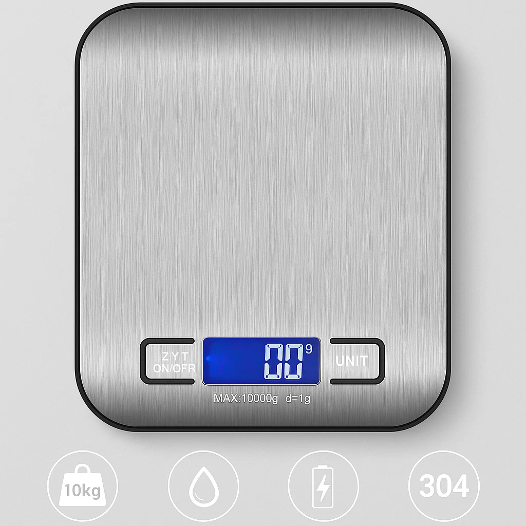 Digital Kitchen Food Scale 22lb/10kg | Stainless Steel Cooking Baking Scale LCD