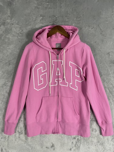 GAP Hoodie Womens Small Pink Full Zip Logo Spellout Fleece Pockets Streetwear - Picture 2 of 10