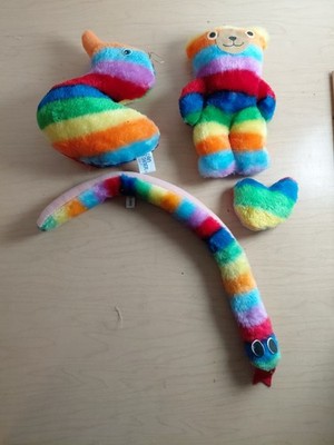 Vintage Dan Brechner Stuffed Mini Rainbow Toys Duck, Bear & Heart + Snake