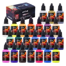 24 Colors Airbrush Paint Set Include Metallic And Neon Colors Opaque  Water Bas