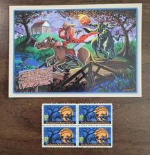 THE LEGEND OF SLEEPY HOLLOW - POSTCARD + 4 U.S. POSTAGE STAMPS - MINT CONDITION