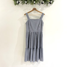 ELIZA J Blue Gingham Check poly Cotton square neck Ruffle Sundress Dress Size 12