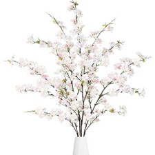 Artificial Cherry Blossom Flowers 4 Pcs Faux Cherry Blossom Stems Faux Silk C...
