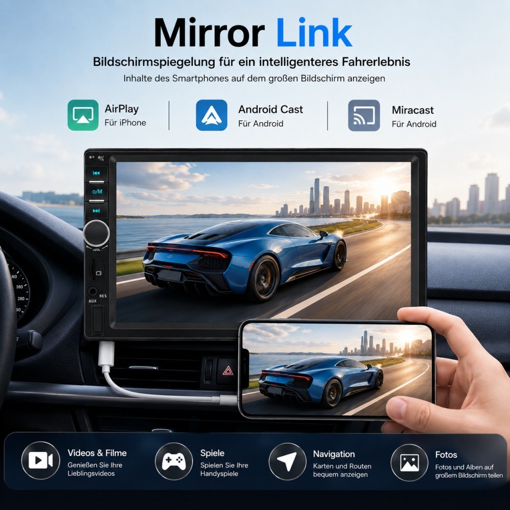 Autoradio 7 pollici doppio 2 DIN Android auto Apple Carplay Bluetooth USB TF EQ AUX foto 3