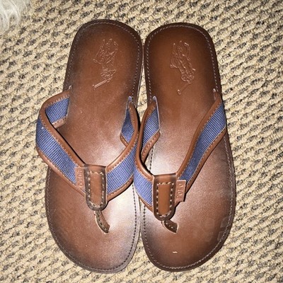 Polo Ralph Lauren Men's Thong Sandals Brown Blue Size 15 Slip On Comfort Straps