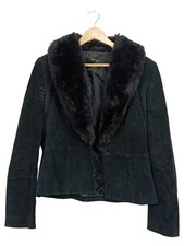 MANGO Damen Lederjacke Gr. M/L Schwarz Wildleder Fellkragen Elegant