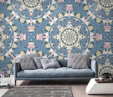 3D Retro Geometry Floral Pattern Self-adhesive Removeable Wallpaper Wall Mural