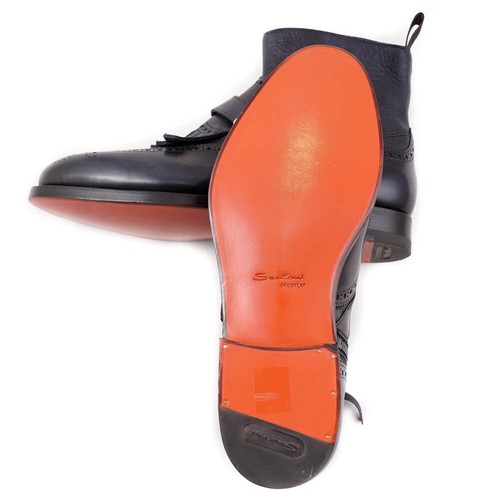 NIB $1295 SANTONI Goodyear Welt Navy Ankle Boots with Buckle Detail US 6 Shoes - Picture 7 of 9
