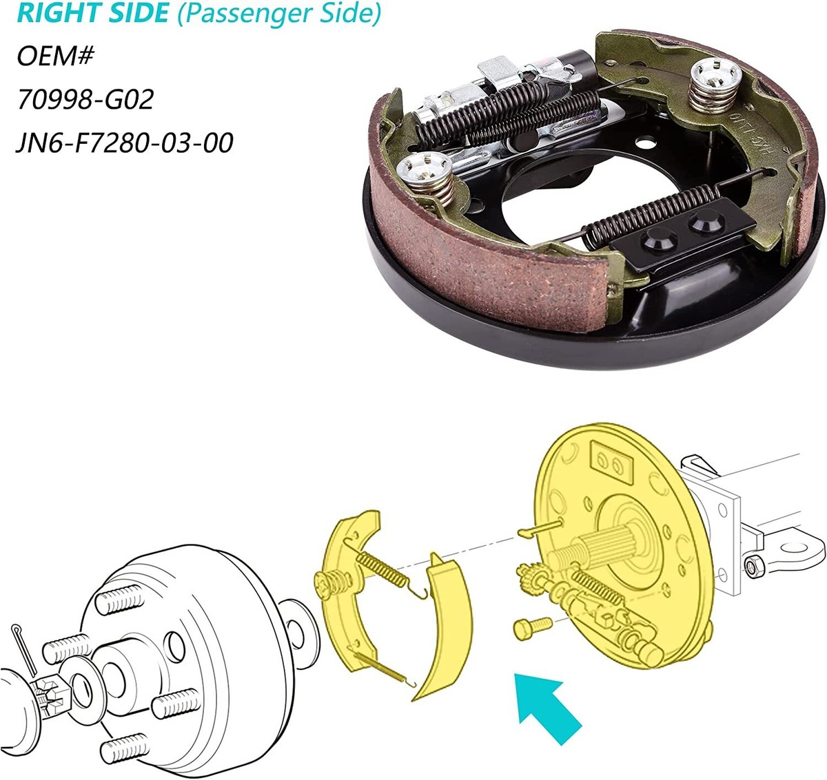 Passenger Side Golf Cart Brake Assembly W/ Brake Shoes for