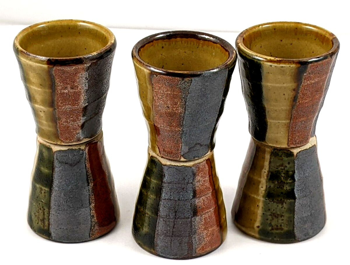 Six Shot Glasses Hand Painted Striped Pottery Glazed Japan | eBay