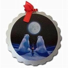 box of  20 - WOOD COCA-COLA POLAR BEARS CROWN ORNAMENT