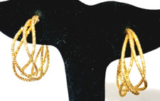 Vintage Hoop Pierced Earrings Self-closing Woven Sparkly Statement gp-54