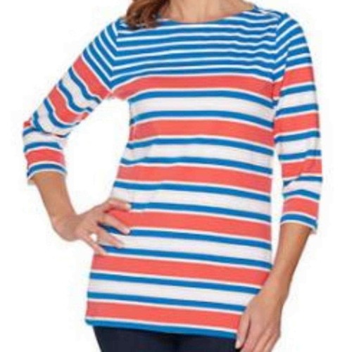 QVC denim \u0026 Co 3/4 sleeve top striped 