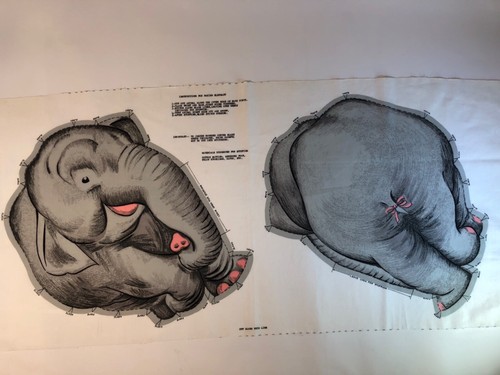 RARE! Vintage Grey Elephant Craft Fabric Panel Cut n Sew Pillow Zoo Doll Toy - Picture 7 of 10