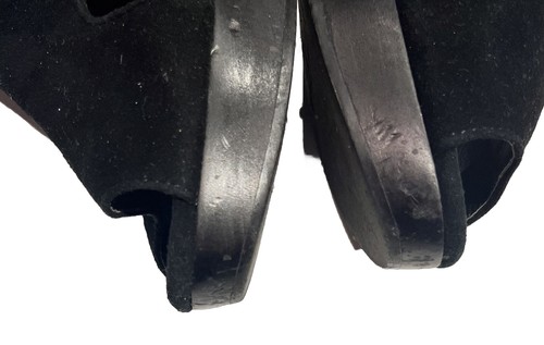 Nine West 9 X 9 Black Suede Pumps Peep Toes Block 3.5”Heels Womens Size 7 - Picture 10 of 10