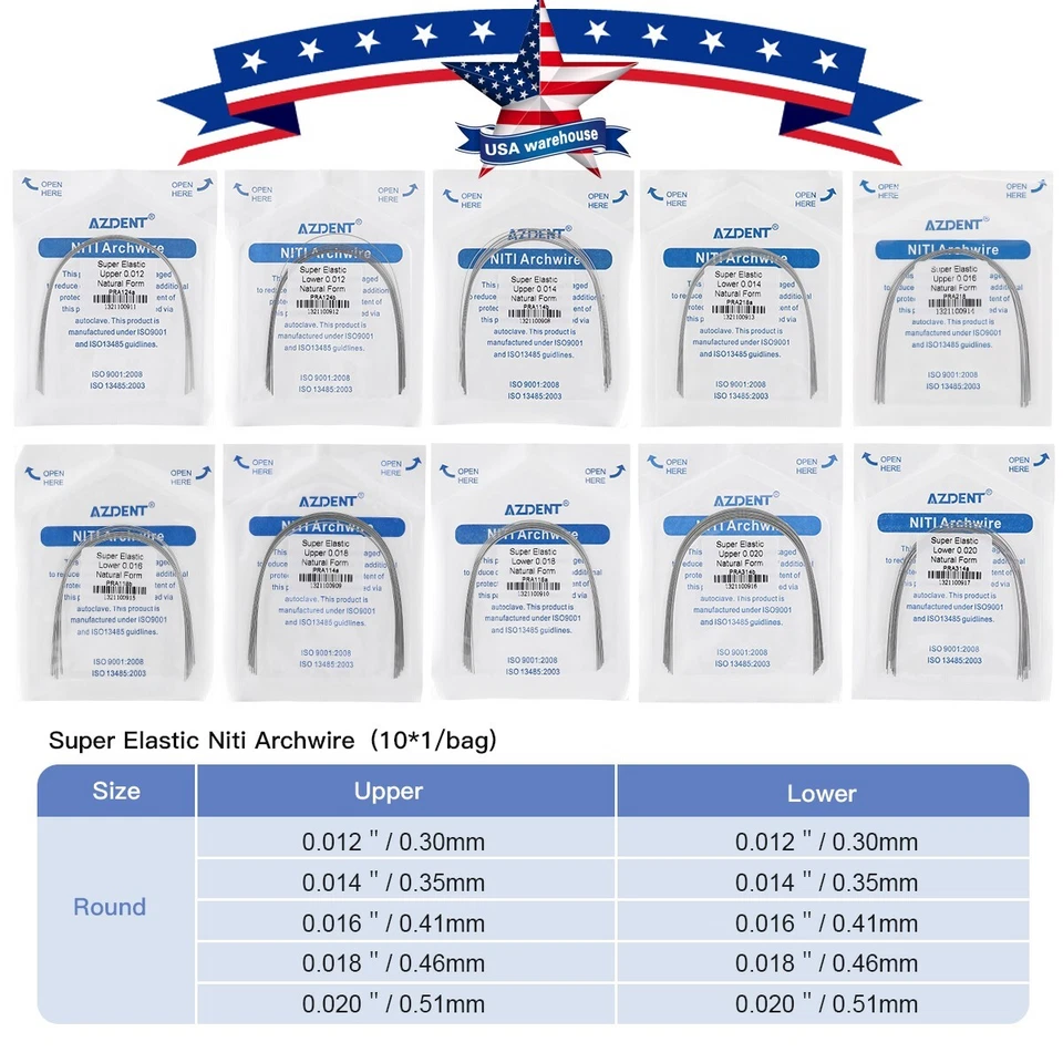 Alambre de arco de ortodoncia dental AZDENT súper elástico NiTi ovoide redondo rectangular Foto 3 de 4