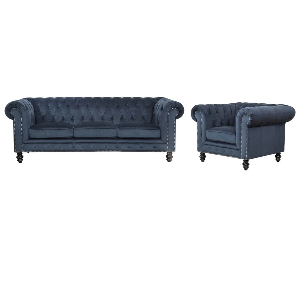 Abbyson Grand Chesterfield Gray Velvet Sofa Set Baci Living Room