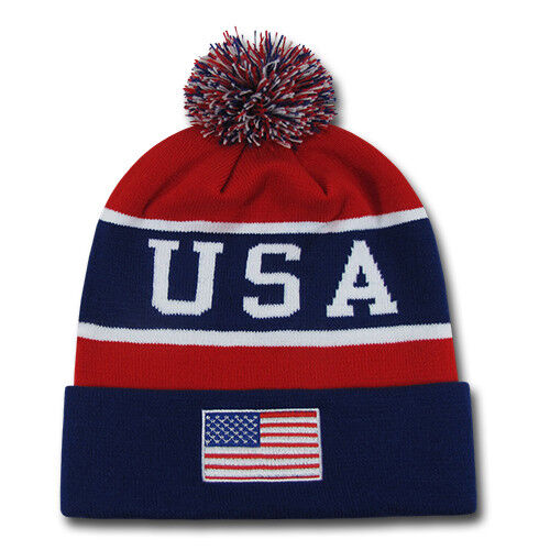 Patriotic USA Flag Beanies Toboggan American Team Colors Winter Warm Caps Hats - Picture 1 of 2
