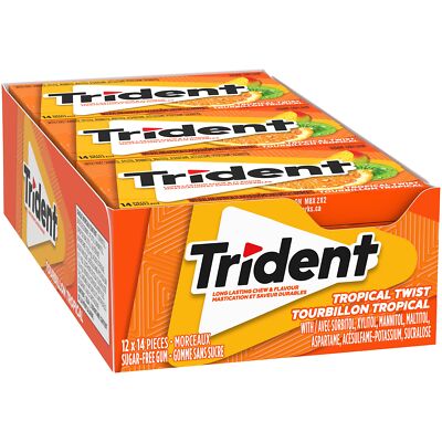 Trident Tropical Twist Chewing Gum - Pack of 12 (168 Pieces) - Sugar-Free Gum