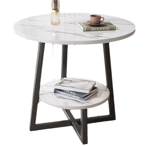Round 2 Tier Coffee Table Side Table White Marble Effect End Table Living Room - Picture 17 of 17