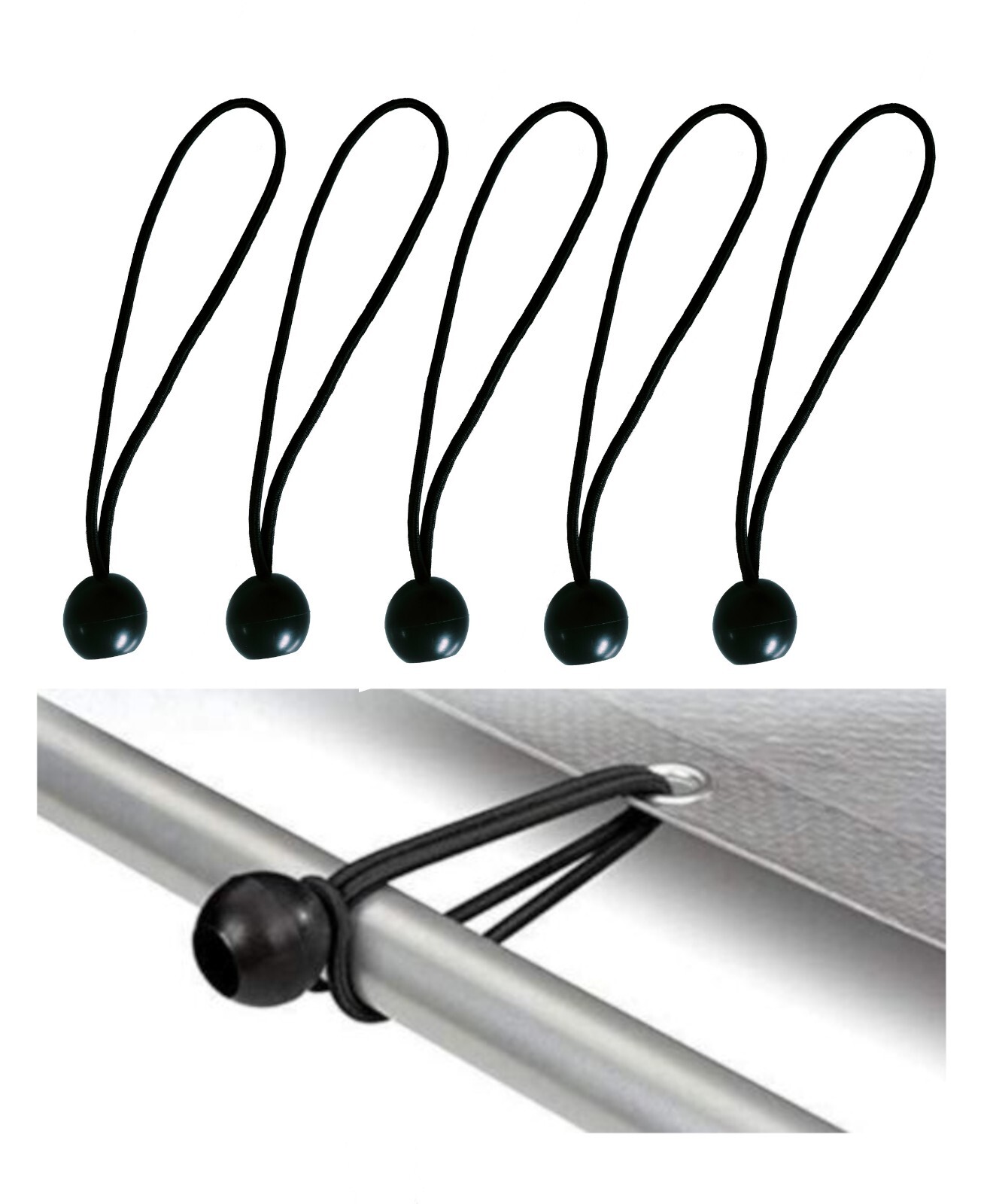 8 inch Ball Bungee Cord Heavy Duty Black Canopy Tarp Tie Down Straps 5