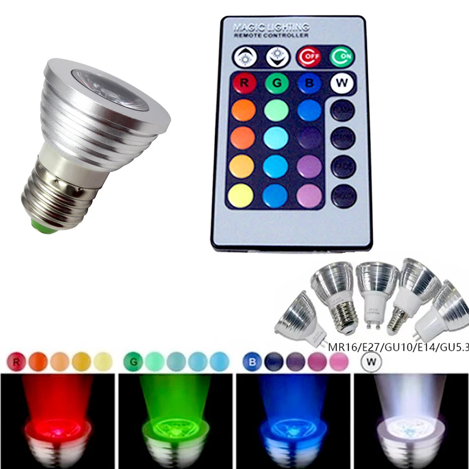 RGB LED Spotlight Bulbs GU10 MR16 GU5.3 E27 Color Change+ Remote Control Lamp RD - Image 2 of 4