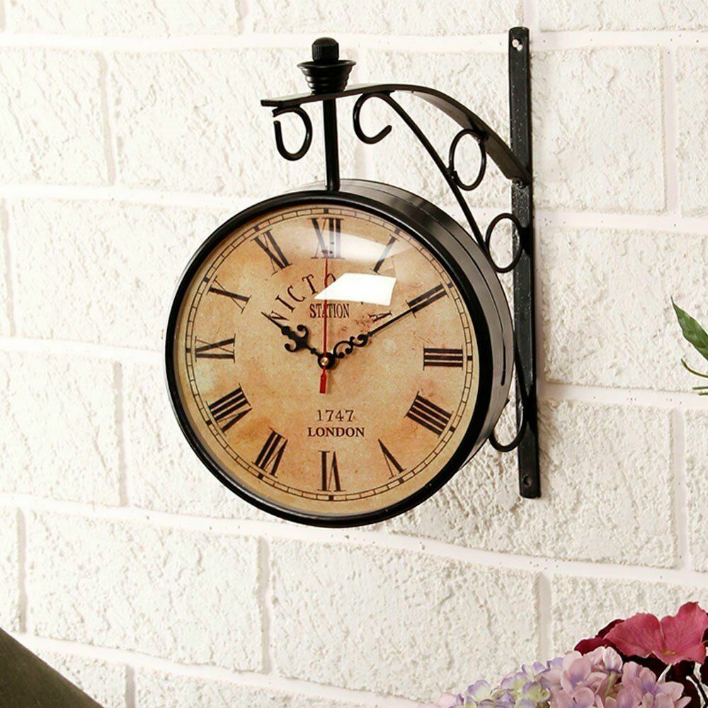 Home Decor Victoria Station Clock Vintage Double Face Station Wall