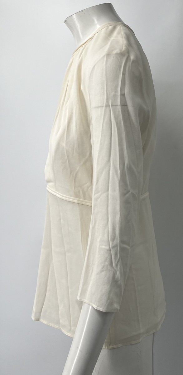 オフホワイトバーバリーなど Burberry Off-White Silk Blend 3/4 Sleeve Faux-Wrap Gathered Zip