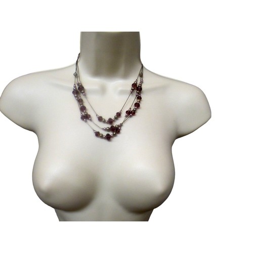 Women’s Triple Strand Beads and Chain Necklace, OS