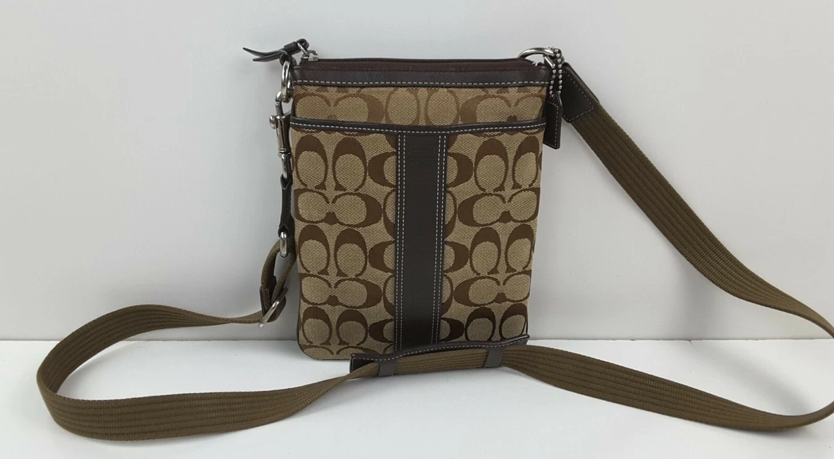 COACH Brown Sling Bag Signature Crossbody Handbag Khaki - Price in