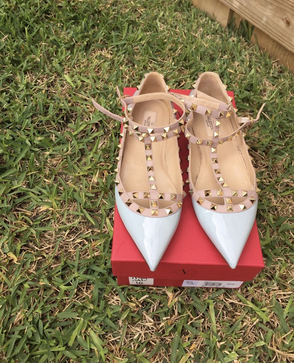 Valentino Rockstud Caged Patent Ankle Strap Flat Women's Size 40 EU And US