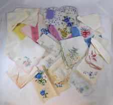 Vintage lot of 21 Women's handkerchief Floral and Plain Embroidery