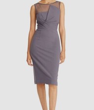 189 JS Collections Women's Gray Estella Illusion Midi Dress Size 2