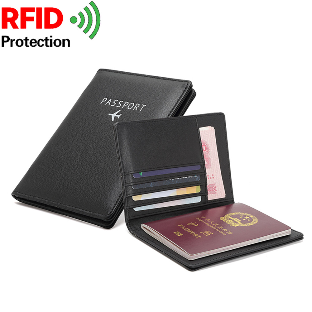 Womens Mens Travel Passport Holder Cover Wallet RFID Blocking Leather Card Case
