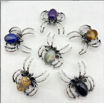 38*35mm Natural Amethyst /Tiger's Eye/Opal/ Spider Pendant+Free Chain 18''