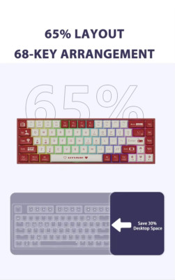 Mechanical Keyboard 68-Key Compact - Wired - Blue Switches - Amazing Value - Red