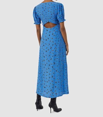 french connection blue maxi dress FRENCH CONNECTION Inu Satin Strappy Mesh Maxi Dress