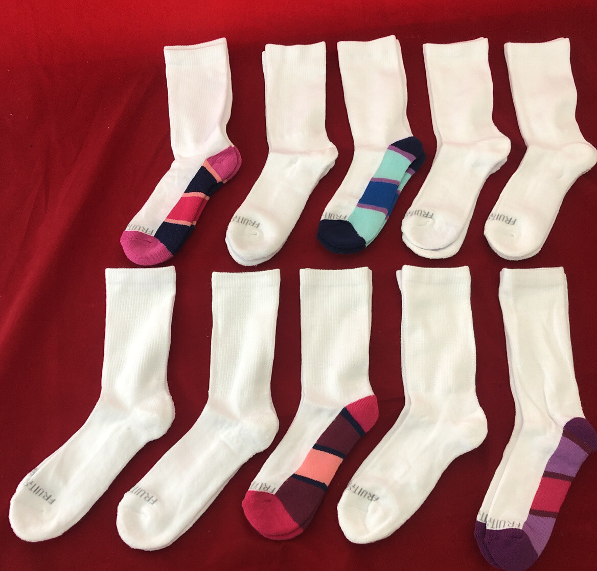 Ladies Fruit of the Loom White Cushioned Crew Socks Shoe Size 4-10 New ...