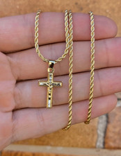 Jesus Cross Necklace CZ Charm Pendant for Womens Boys Girls Rope Chain 17" Gifts