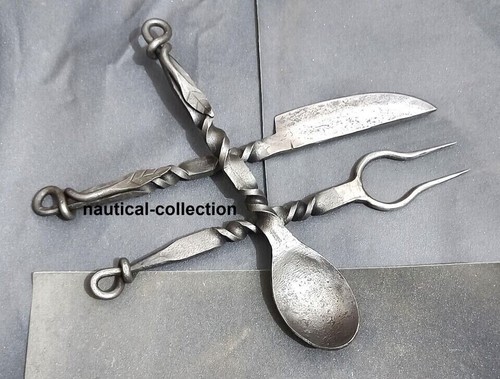 Set of 3 pc Twisted Forged Medieval Cutlery Set Viking Cutlery Knife Spoon Fork - Picture 3 of 5