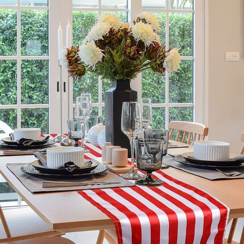 Rectangular Striped Table Runner Satin Fabric Table Cover Tablecloth Kitchen - Picture 10 of 13
